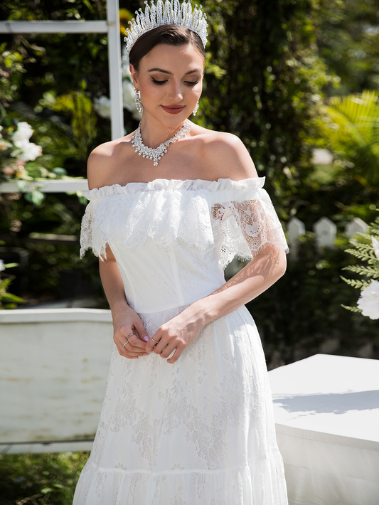 Off-Shoulder Lace Sleeves Wedding Dress