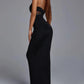 Black Crystal Diamond Chain Mesh Backless Evening Dress