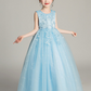 Appliqued Beaded Jewel Neck Sleeveless Kids Party Dress