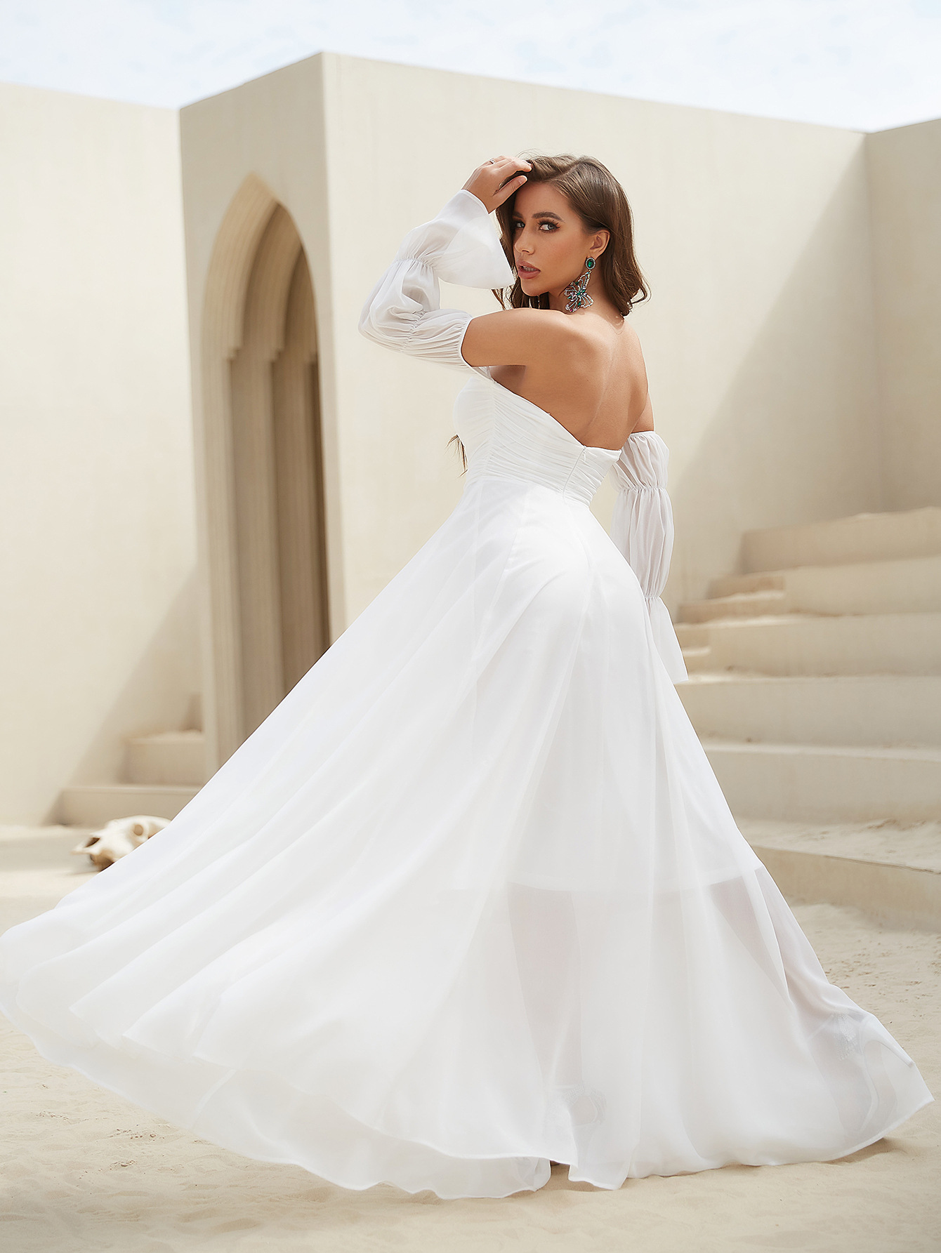 Off-Shoulder Long Sleeves Simple Wedding Dress