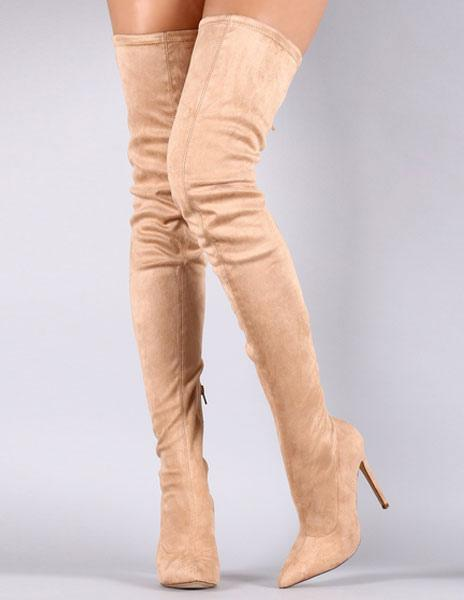 Sleek Pointed Toe Thigh-High Suede Boots