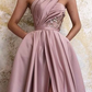 Satin One Shoulder Sleeveless Pleated Split Wedding Dress