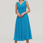 Dodger Blue V Neck Sleeveless Short Bridesmaid Dress