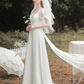 White Satin Short Puff Sleeves Long Wedding Dress