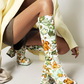 Women's Floral Print Block Heel Platform Knee-High Boots