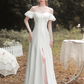 White Satin Off-Shoulder Long Slit Wedding Dress