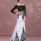 White Lace Black Embroidered Mermaid Prom Dress