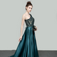 Green Oblique Shoulder Fishtail Evening Dress