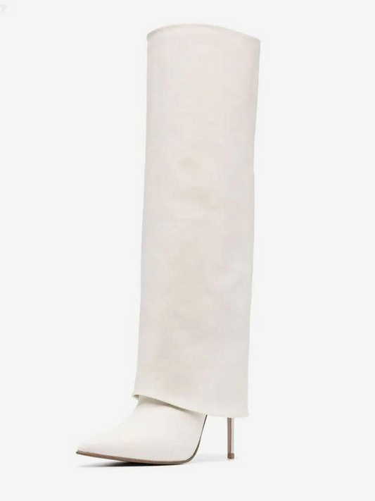 Foldover Knee High Boots with Pointed Toe