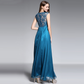 Deep Sky Blue Lace Embroidered Chiffon Sleeveless Bridesmaid Dress