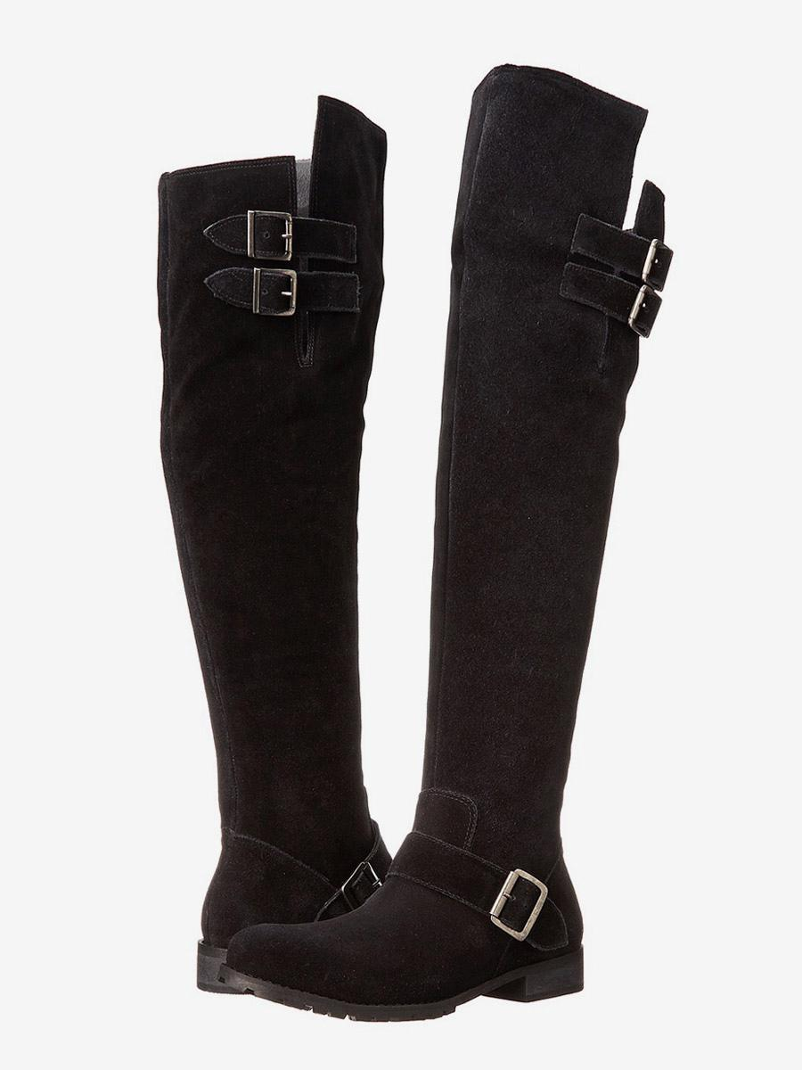 Round Toe with Buckle Detail Flat Long Boots