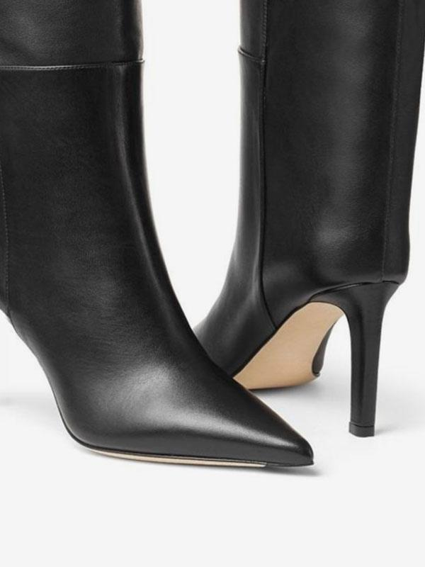 Black Pointed Toe High Heel Knee Boots