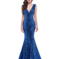 Sequin Deep V Neck Sleeveless Mermaid Evening Dress