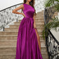 Purple Satin Princess Ruffles One-Shoulder Split Evening Dress