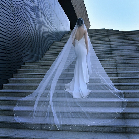 Pearl Beaded Extra Long Bridal Veil