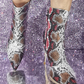 Snake Pattern Pointed Toe Ankle Boots