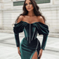 Green Off-Shoulder Long Sleeves Evening Dress