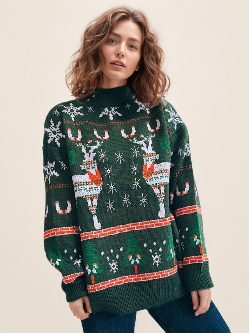 Pullover Crochet Christmas Printed Sweatshirt