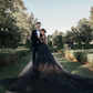 Black Lace Deep V Neck Backless Long Sleeves Slit Wedding Dress