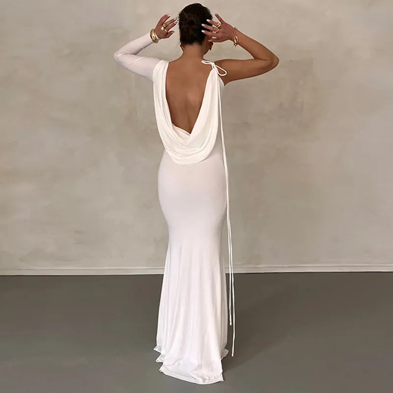 One Shoulder Irregular Fishtail Backless Prom Dress