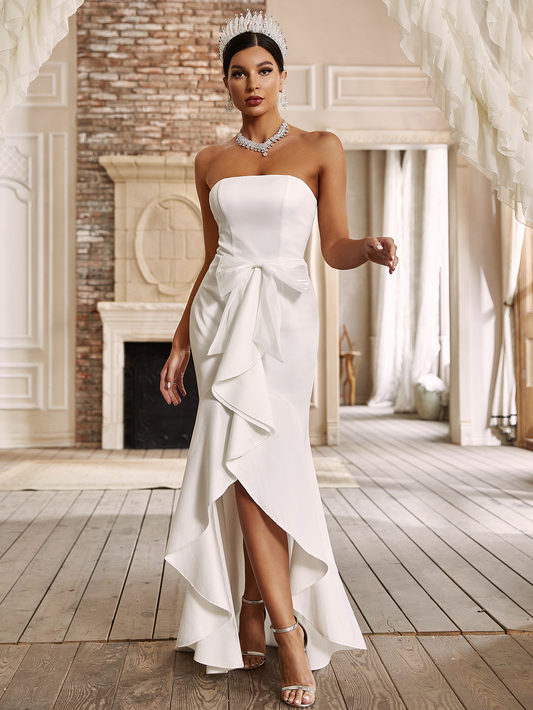 Strapless Bowknot Front Long Evening Dress