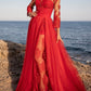 Red Floral Embroidered Evening Dress