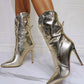 Gold Python Pleated Stiletto Heel Ankle Boots