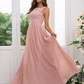 Lace Applique Square Neck Sleeveless Maxi Bridesmaid Dress