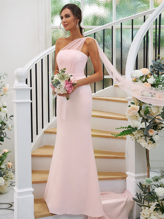 One Shoulder Sleeveless Long Mermaid Maxi Bridesmaid Dress