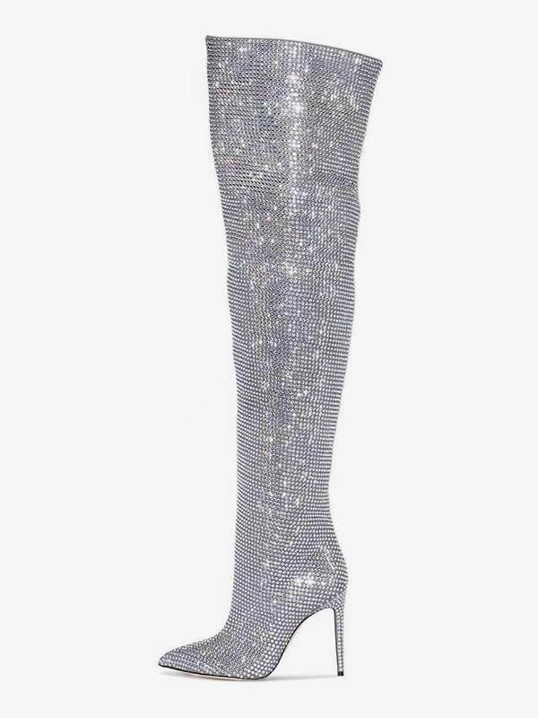 Rhinestone-Embellished Over-The-Knee Boots