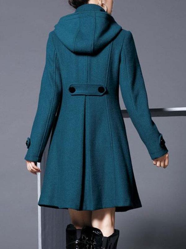 High Collar Hooded Long Sleeves Coat