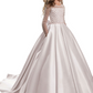 Jewel Neck Long Sleeves Brush Train Kids Wedding Dress