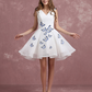 White A-Line Deep V Neck Butterfly Applique Sleeveless Bridesmaid Dress