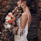 Lace Brush Train Boho Wedding Dress