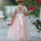 Lace Jewel Neck Short Sleeves Deep Back Kids Party Dress