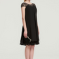 Black Jewel Neckline Short Sleeves Short Ruffle Bridesmaid Dress