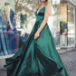 Green Spaghetti Strap Sleeveless V Neck Bridesmaid Dress