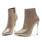 Gold Sequined Pointed Toe Stiletto High Heel Ankle Boots