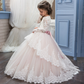 Cornsilk Lace Embroidered Long Sleeves Kids Wedding Dress