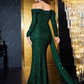 Sequin Long Sleeves High Slit Evening Dress