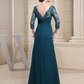 Teal Applique Beaded Long Sleeves Bridesmaid Dress