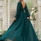 Deep V-Neck Long Sleeves Maxi Bridesmaid Dress