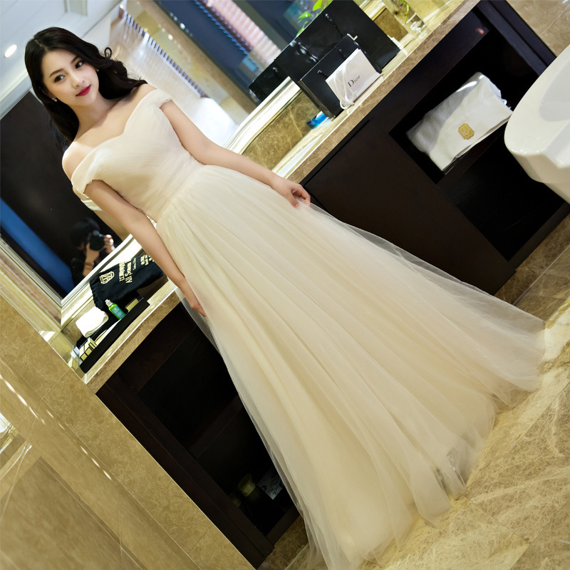 Off-Shoulder Pleated Long Evening Dress