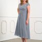 Plus Size Light Gray Chiffon Jewel Neck Short Sleeves Bridesmaid Dress