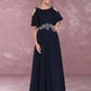 Navy Chiffon Beading Cold Shoulder Pleated Bridesmaid Dress