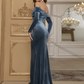 Velvet Off-Shoulder Full Sleeves Long Evening Dress