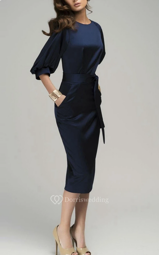 Navy Formal Knee-Length Bridesmaid Dress