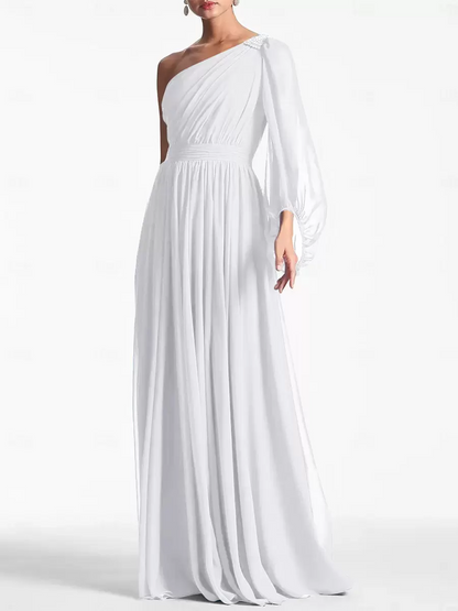 A-Line One-Shoulder Backless Pleated Evening Dress