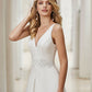 White Deep V-Neck Flower Lace Embroidered Wedding Dress