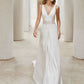 White Deep V-Neck Flower Lace Embroidered Wedding Dress